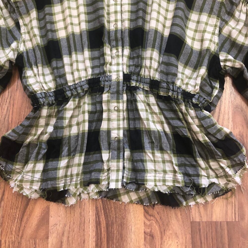 Free People Pacific Dawn Plaid Peplum Shirt Black Combo Size Medium NWT New - Picture 8 of 15